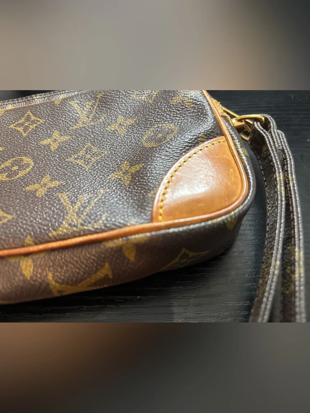 Auth Louis Vuitton Marly Dragonne GM Monogram Canvas Clutch Wristlet Bag Vintage